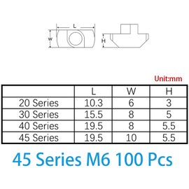100 Pcs 4545 Series M6 T Nuts, T Slot Nut Hammer Head Fastener Nut, Nickel Plated Carbon Steel Nut for Aluminum Profile (4545 Series M6)