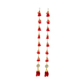 Set of 2 Decorative Handmade Red Netted Tassels with Fabric Door Wall Hanging for Decoration for Home Wall Temple Bedroom Kids Room Home Décor Decor (Size:- 31"/2.5 Feet)