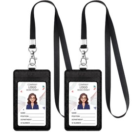 Mayski 2 Pack Badge Holder with Lanyards for Id Badges, PU Leather Card Holder with Cute Lanyards for Cruise Ship Cards for School Teacher Student, Work College, Travel, Credit Cards (Black)