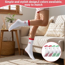 KFHENSOMR 2 Pairs Pilates Grip Socks Yoga Socks for Women Yoga Grippy Sock Cute Barre Non Skid Athletic Crew Sticky Sock Workout Hospital Sports Fitness Cherry & Avocado