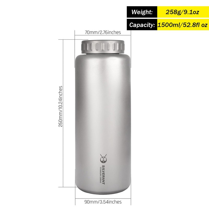 SILVERANT Titanium Water Bottle- Large Capacity Camping Canteen with Wide