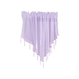 WUMUZAI 1Pcs Purple Sheer Valance Curtains 51.2 x 23.6 Inch, Beaded Swag Valances for Windows Living Room Kitchen Bedroom Bathroom, Short Top Farmhouse Valance Curtains with Rod Pocket Tassel Voile
