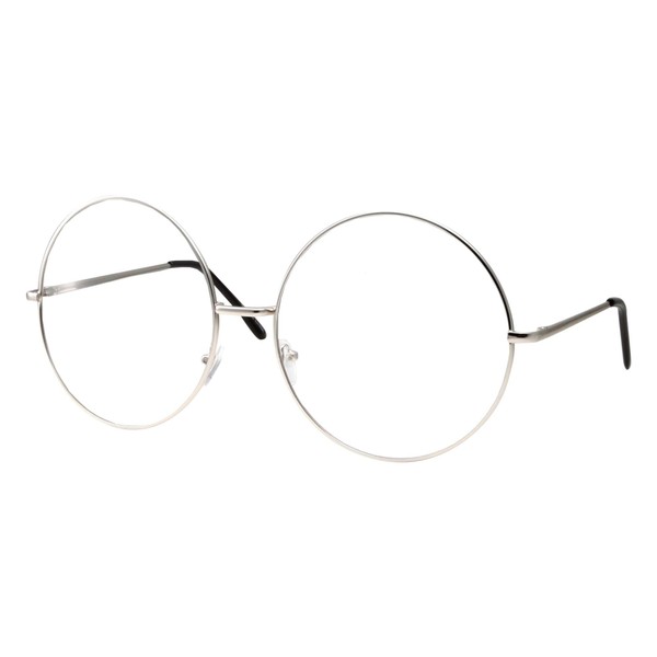 grinderPUNCH XXL - anteojos de moda de gran tamaño con marco redondo y lente transparente, plateado, XX-Large