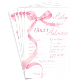 Lincia 50 Pcs Coquette Baby Shower Prediction and Advice Cards Pink Bow Prediction Wishes for Baby Shower Games Activity Gender Reveal Party Supplies Mom Dad Party Decorations