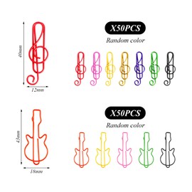 Pack of 100 Paper Clips, Music Note Guitar Paper Clips, Colourful Metal Paper Clips, Multifunctional Paper Clips, Creative Office Stationery Paper Clips