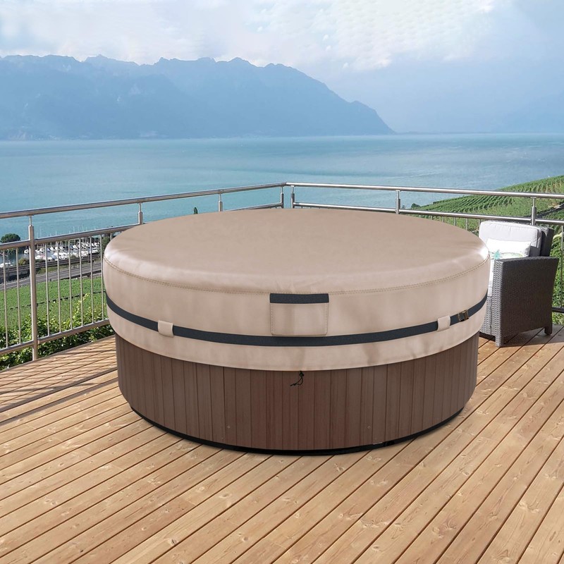 AKEfit Round Hot Tub Cover, 600D Polyester Waterproof for Hot