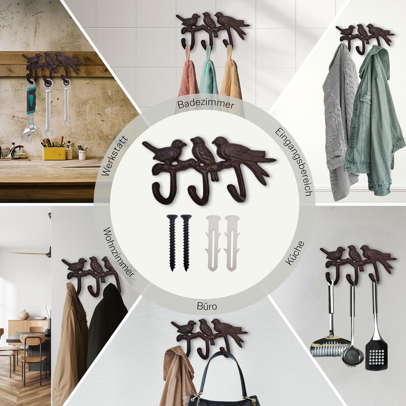 your castle Decorative Wall Hook with Bird Motif, Cast Iron,