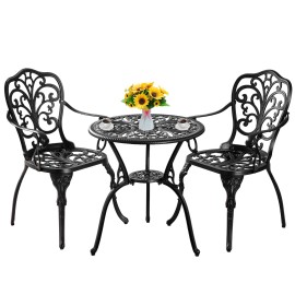 Withniture 3 Piece Outdoor Bistro Set Cast Aluminum Patio Furniture Set Round Table Armrest