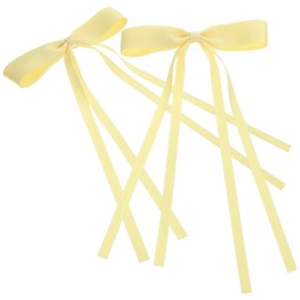 ULTECHNOVO Bow Hair Clips - 2pcs Hair Barrettes for Women & Girls, Teen Girls Bowknot Hairpins Double Lace, with Ribbon, Simple and Versatile (Yellow)