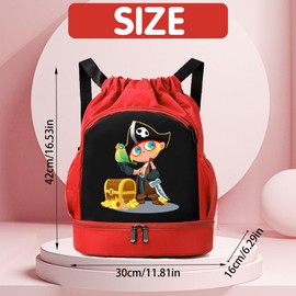 YOUYIKE Children's Swimming Bag, Waterproof Backpack with Bottom Compartment, Sports Bag with Drawstring, Children's Gym Bag for Girls and Boys, red
