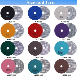 Tendak 16 Pieces Diamond Wet Polishing Wheels with M14 Rubber Backing Pad Wool Felt, 30#-8000# Sanding Disc 100 mm Marble Polishing Set Sanding Pads for Granite Concrete Tiles Stone Grinding