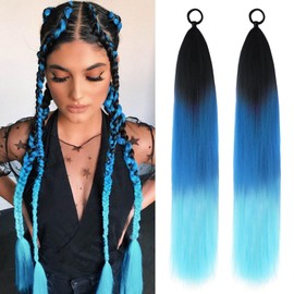 Colored Ponytail Extension Braid Hairpieces Pony tail Hair Extensions For Women Rave Black/Blue/Light Blue Ponytail Hair Extension With Elastic Tie Party Cosplay Use 26inch