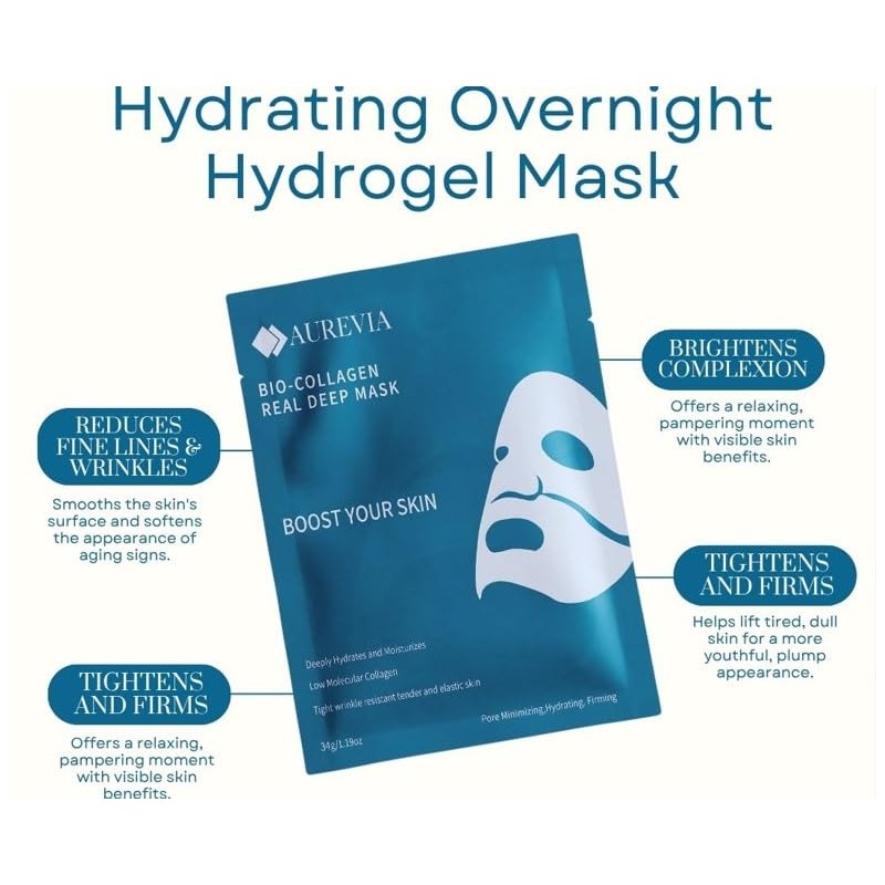 AUREVIA 5-Pack Bio-Collagen Hydrogel Overnight Face Mask - Deep Hydration,
