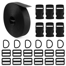 RFYTDCF 5.4 m webbing 25 mm, nylon webbing with buckles, fasteners, click closure, adjustable buckle for crafts, backpack, bag, suitcase strap, black
