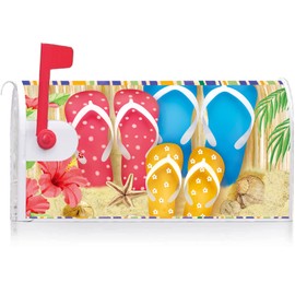 Texupday Summer Tropical Beach Colorful Flip Flops Decoration Mailbox Cover with Magnetic Strip Mailbox Wraps Post Letter Box Cover Standard Size 21" X 18" for Garden Outdoor Yard Decor