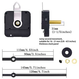 Geieold 3 Piece Quartz Clock Movement with Long Tree with 5 Pairs Hands and Numbers Replacement Part 31mm