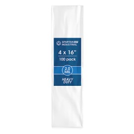 Spartan Industrial - 4” X 16” (100 Count) 2 Mil Heavy Duty Flat Open End Clear Plastic Poly Bags - For Packaging Beauty Supplies, Leis, Office Supplies (Bags DO NOT Have Seal & DO NOT Have Prints)