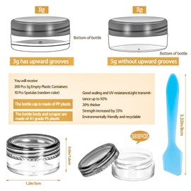 MotBach 200 Pack 5g Plastic Jars with Lids, 5ml Round Clear Cosmetic Containers Makeup Jars, 5gram Travel Size Container Jar with Spatulas for Makeup Lotion Cream Sample Ointment Salve Balm Powder