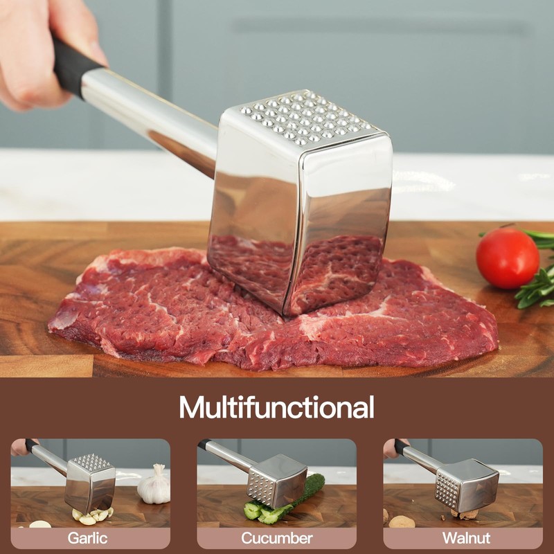 Meat Tenderizer, 304 Stainless Steel Meat Hammer, Heavy Duty Kitchen