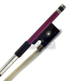 PAITITI 4/4 Violin Bow Satin Carbon Fiber Round Stick Mongolian Horsehair Silver Wrap with Double Eye Fully-Line Abalone Inlay-Pink Color