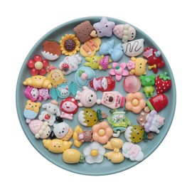 SOWAKA 100 Pcs Resin Flatback Cartoon Flower Animal Cute Fruits Decoration Supplies for DIY Crafting Embellishment Hair Clip Scrunchies Ornament Accessories