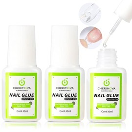 CHERIMOYA Pegamento Uñas Acrílicas con Pincel Pack 3 x 10ml sin UV | Nail Bond Super Fuerte para Tips y Uñas Postizas,Secado Rápido,Uso Profesional y Manicura en Casa