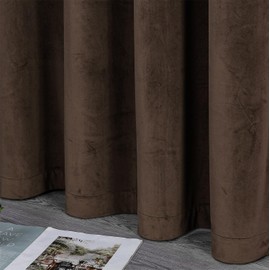 BEAUTEX Velvet Blackout Curtain with Eyelets 140 x 175 cm (Width 140 cm, Height 175 cm, Brown)