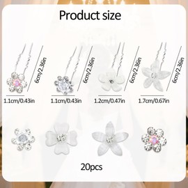 Wedding Hair Accessories for Women,20Pcs Pearl Flowers Rhinestone Hair Pins for Bride,Bridesmaids Flower Girls Wedding Guest Hair Clips (Floral Rhinestone)