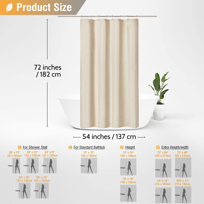 BTTN Stall Fabric Shower Curtain - 54x72 Inch Long Linen