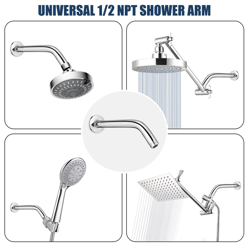 Shower Arm with Flange, 10 Inch Chrome Shower Pipe, Wall