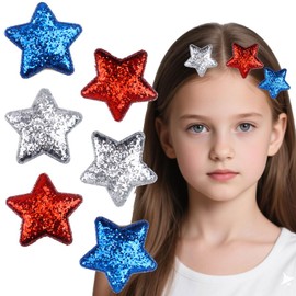 Independence Day Bow Hair Clips – 6pcs Glitetr Star Hair Clip Set - Blue Red Patriotic Alligator Clips for Girls for Baby, Toddler & Women 4th of July Hair Accessories USA Flag Party Hairpins