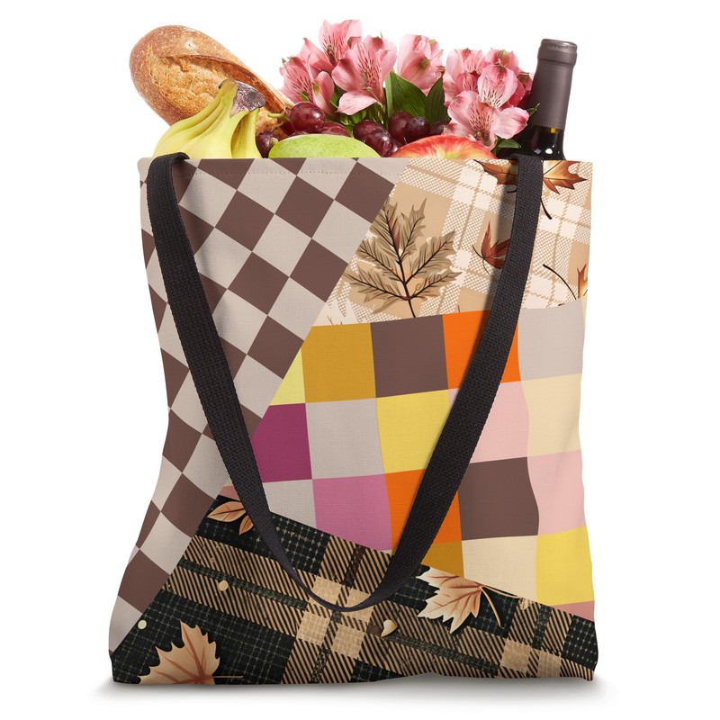 Fall Leaves Patchwork Quilt Plaid Pattern for Autumn Tote Bag
