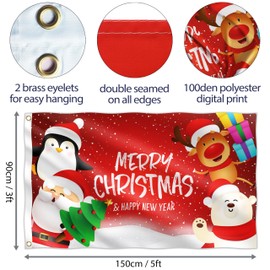 Christmas Flag 3x5 ft with eyelets - Christmas Banner Santa Claus - Vivid Digital Print - 110Den Thick polyester - Double Seam