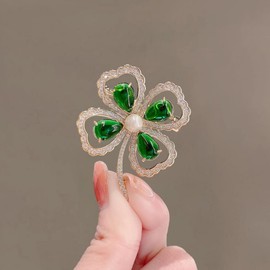 Rhinestone Green Clover Hat Enamel Brooch Lucky Shamrock Irish Pins Brooch St.Patrick's Day Holiday Jewelry Gift for Women Men-B