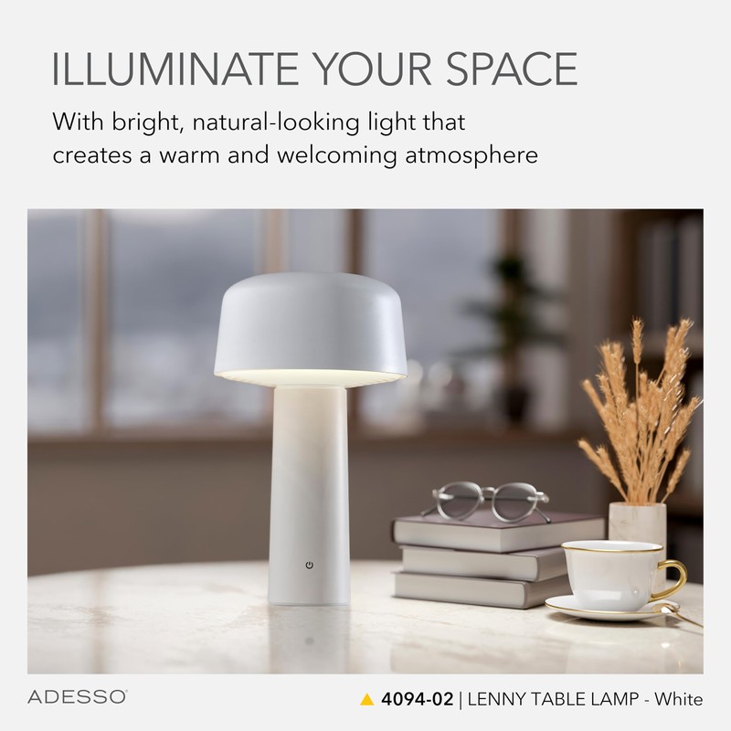 Adesso Cordless Table Lamp with 3-Level Touch Dimmer & Built-in