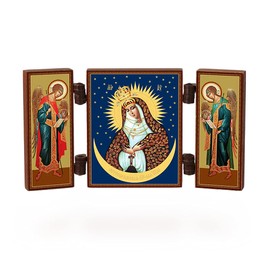 NKlaus - Merciful Mother of God - Christian Icon Triptych - Ostrobramskaya - Travel Altar Wood 36167
