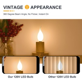 Frosted E12 Candelabra LED Bulbs- Dimmable E12 Light Bulb 40 Watt Equivalent- 4W Antique CA10 Flame Tip Chandelier Bulb, 2700K Soft Warm Candle Bulbs for Wall Sconce, Pendant, Ceiling Fan- 6 Count