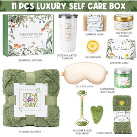 Suhctuptx Self Care Gifts for Women, Get Well Soon Basket Birthday Gifts for Women Care Package, Thinking of You Box w/Blanket, Christmas A Leafy Gift of Care for Mom Her Sister Friend