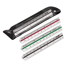 Rulex 100mm 10cm Micro Silver Metal Triangular Scale Ruler with Coloured Stripes and Scales: Side 1 – 1:1 & 1:5, Side 2 – 1:20 & 1:10, Side 3 – 1:50 & 1:100