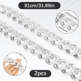 SOFPLATE 2Pcs Silver Plastic Chain Necklace Cuban Chunky Necklace 32 Inch Artifical Hip Hop Thick Big 80s 90s Punk Style Rapper Costume Curb Link Necklaces for Men Women Jewellery Accessory Decoration