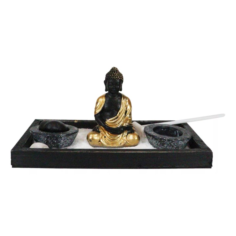 Golden Robe Buddha Monk Zen Garden With Pebbles Sand And