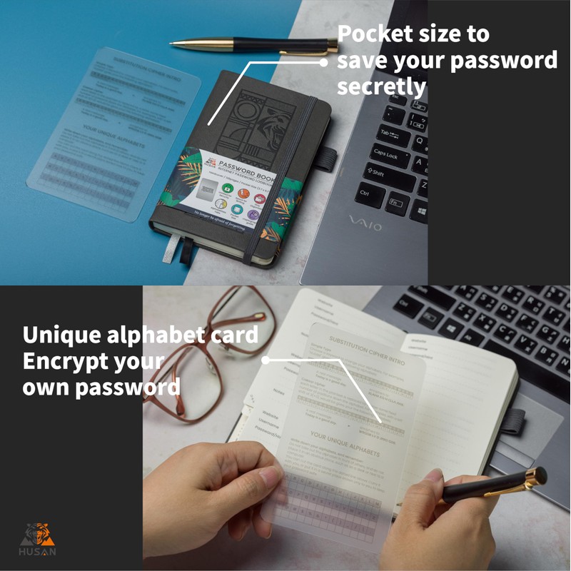 HUSAN Password Book with Alphabetical Tabs - Password Keeper for