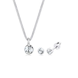 Elli Women's Elegant Solitaire Pendant Set Stud Earrings with Crystals in 925 Sterling Silver, Metal, Crystal