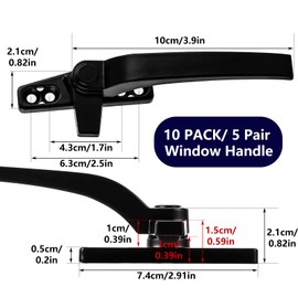 AKOLAFE 10 Pack Window Handles for UPVC Windows, UPVC Window Handle Replacement Universal Double Glazing Window Handles Aluminum Material, Black