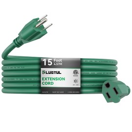 PLUGTUL 15 FT Outdoor Extension Cord Waterproof, 16/3 Green Heavy Duty 3 Prong Extension Cord, 13A 1625W SJTW, ETL Listed, Great for Garden and Home