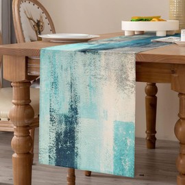 Table Runner Teal 40 x 140 cm Table Runner Autumn Modern Living Room Tablecloth Boho Decorative Table Runner for Dining Room Party Kitchen Table Indoor Holiday Decoration