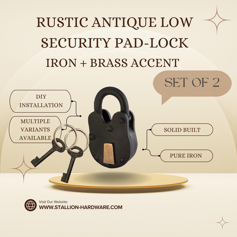 STALLION HARDWARE Antique Iron Padlock Set - 3” Handcrafted Cast