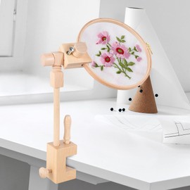 Adjustable Rotated Embroidery Hoop Stand, 360 Degree Rotation Beech Cross Stitch Stand Lap, Wood Embroidery Holder, Hands Free Embroidery Frame Stand for DIY Craft Needlework Projects