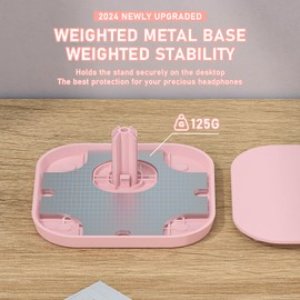 doenci Headset Holder, Headphone Stand for All Over Ear Bluetooth Headphones, Universal Headphone Holder with Weighted Base + Aluminium Tube, Gaming Headset Holder, Desk Accessories (Pink)