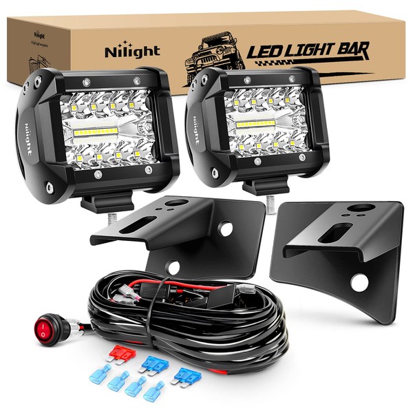 Nilight 2PC 4Inch Triple Row Lights 60W Flood Spot Combo